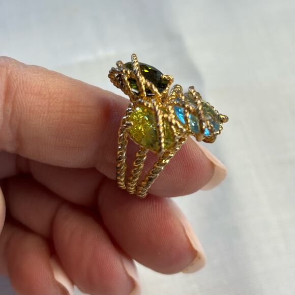 Gold Braided Wire Wrapped Crystal Ring Size 9 - Picture 4 of 9